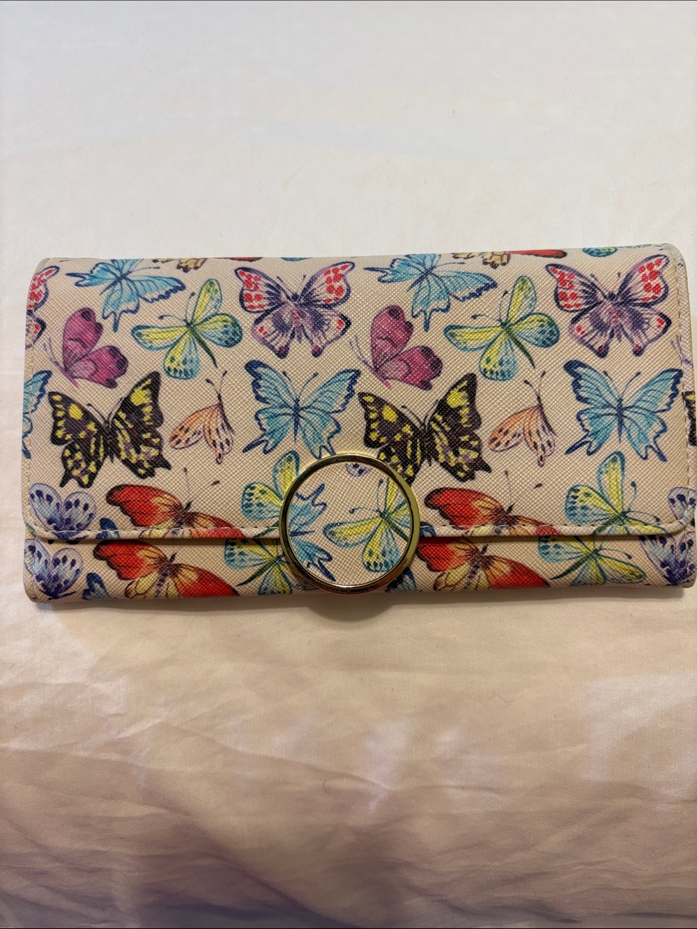 No Boundaries Butterfly Print Wallet Clutch - Multicolor on Cream